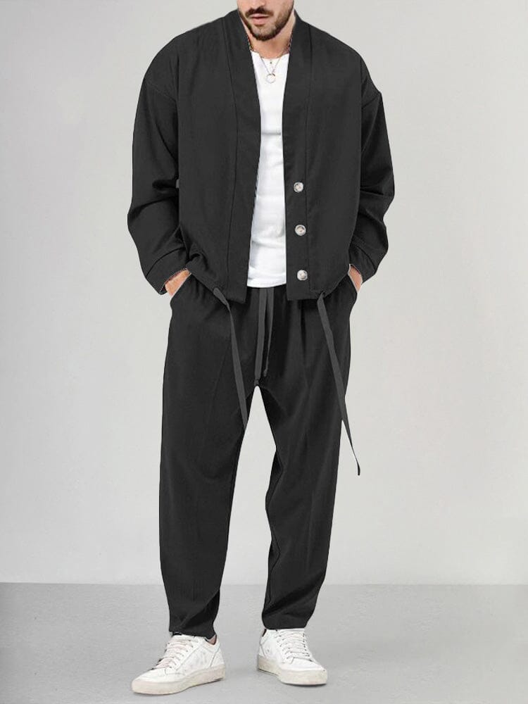 Herren-Kombi | Locker sitzend | Overshirt | Zweiteiliges Set | Herrenbekleidung-Schwarz-M-Chaps Herrenmode