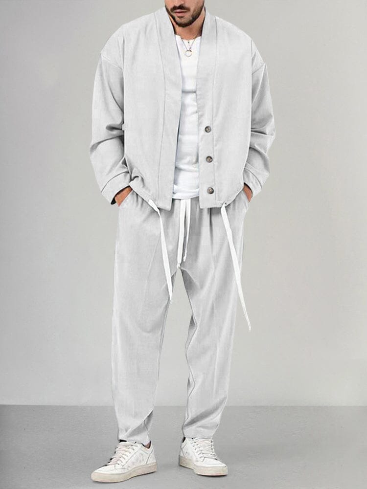 Herren-Kombi | Locker sitzend | Overshirt | Zweiteiliges Set | Herrenbekleidung-Weiß-M-Chaps Herrenmode
