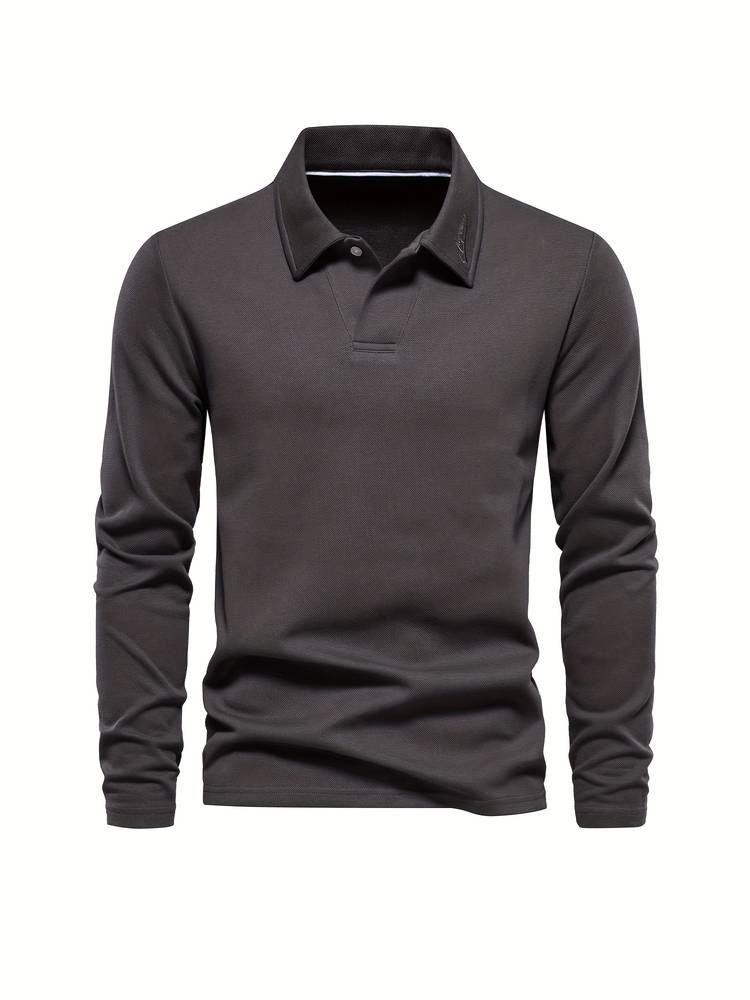 Herren-Poloshirt | Mit Kragen | Einfarbig | Langarmshirts | Langarm-T-Shirts-Schwarz-S-Chaps Herrenmode