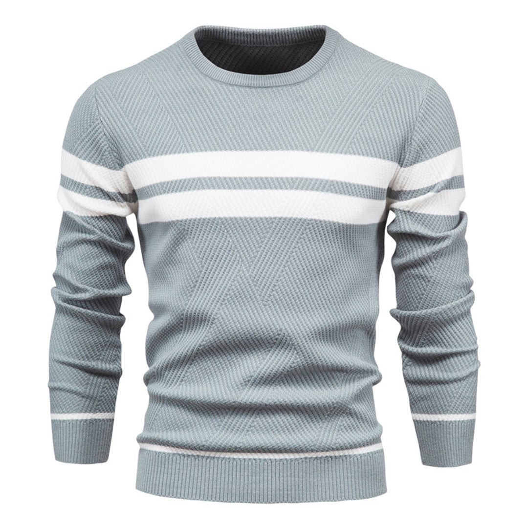 Herren Pullover | Gestreift | Rundhalsausschnitt | Strickpullover | Herrenbekleidung-Blau-S-Chaps Herrenmode