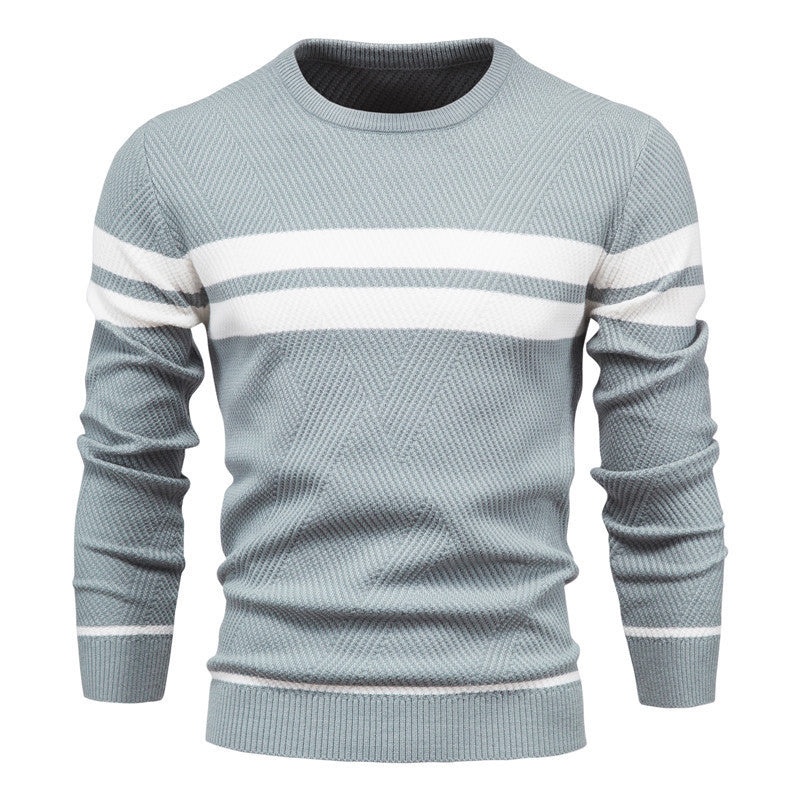 Herren Pullover - Rundhalsausschnitt - Gestreift - Strickpullover - Herrenbekleidung-Blau-S-Chaps Herrenmode