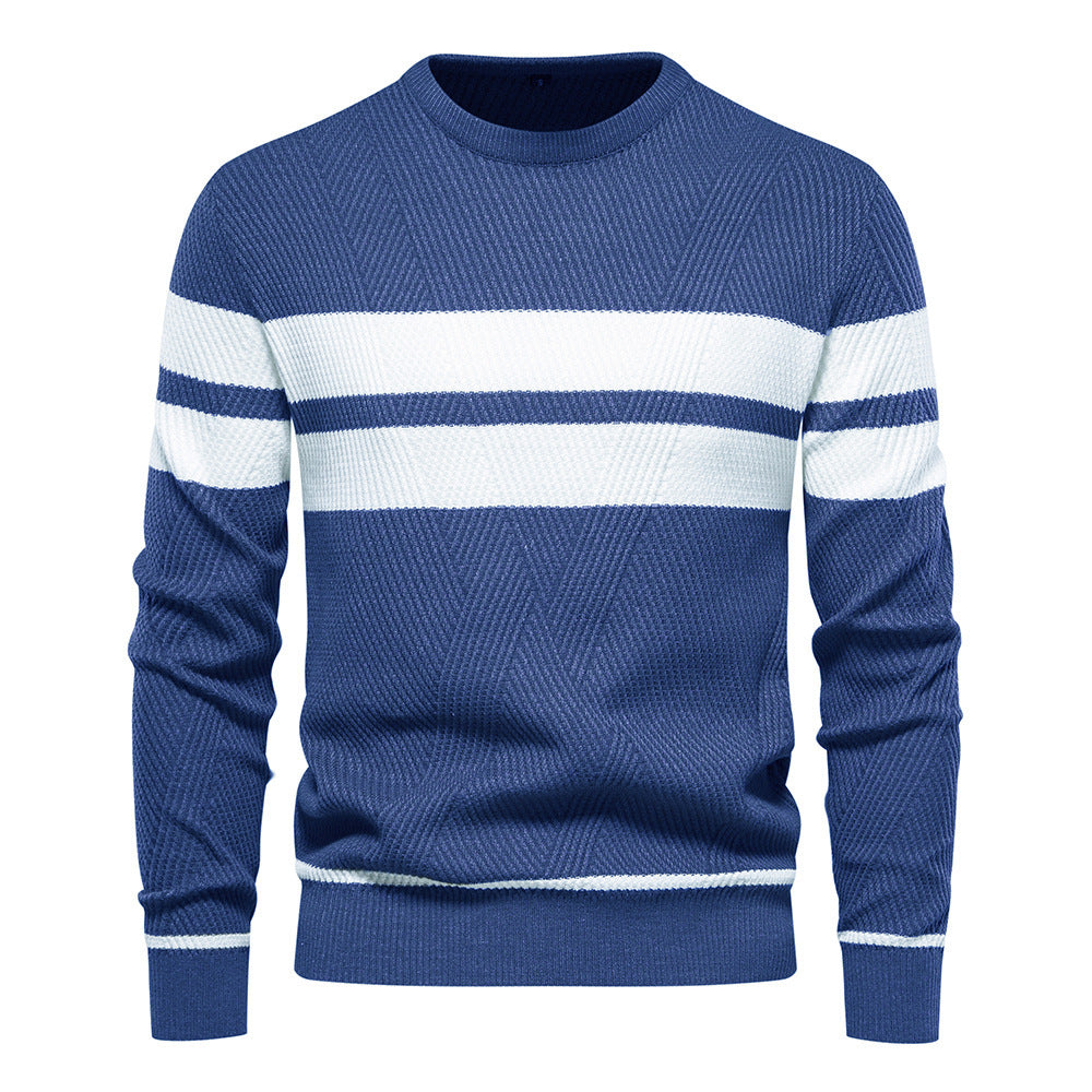 Herren Pullover - Rundhalsausschnitt - Gestreift - Strickpullover - Herrenbekleidung-Dunkelblau-S-Chaps Herrenmode