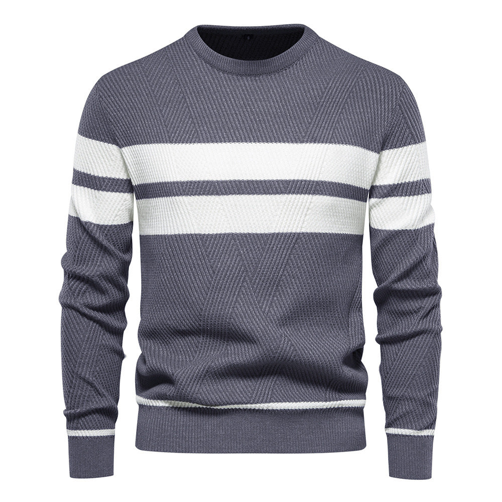 Herren Pullover - Rundhalsausschnitt - Gestreift - Strickpullover - Herrenbekleidung-Grau-S-Chaps Herrenmode