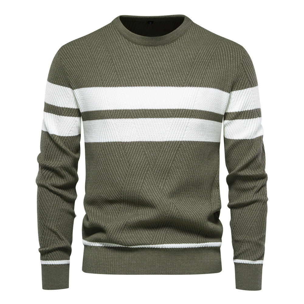 Herren Pullover - Rundhalsausschnitt - Gestreift - Strickpullover - Herrenbekleidung-Grün-S-Chaps Herrenmode