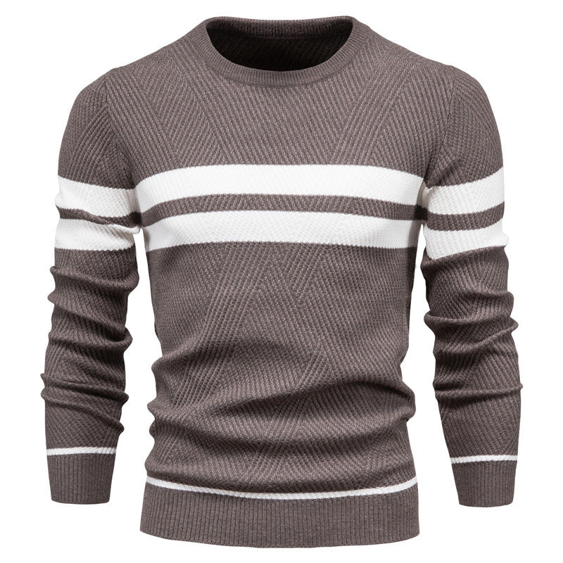 Herren Pullover - Rundhalsausschnitt - Gestreift - Strickpullover - Herrenbekleidung-Kaffee-S-Chaps Herrenmode