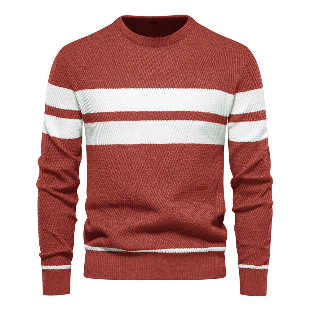 Herren Pullover - Rundhalsausschnitt - Gestreift - Strickpullover - Herrenbekleidung-Rot-S-Chaps Herrenmode