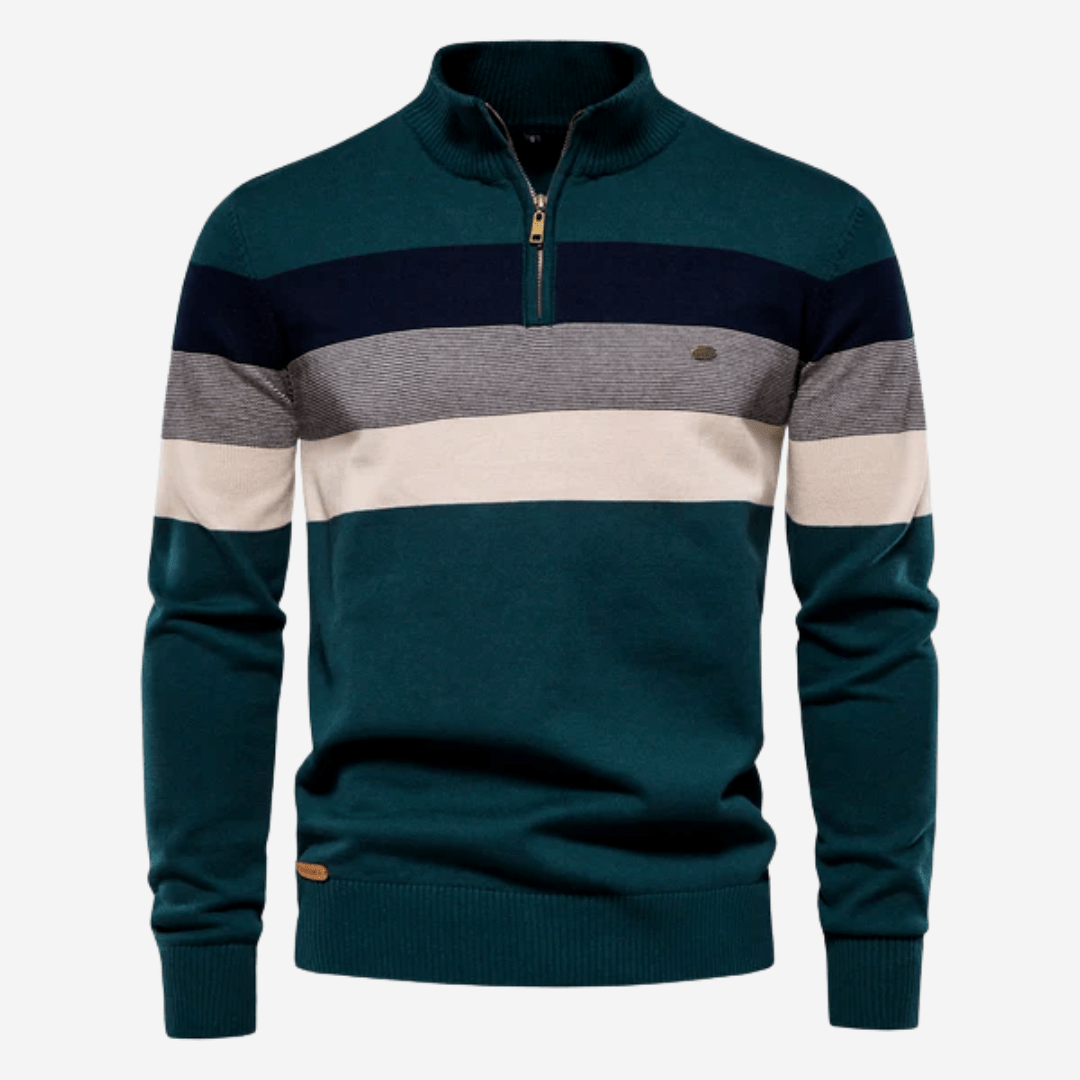 Herren-Pullover mit Viertelreißverschluss | Gestreift | Gestrickt | Pullover mit Viertelreißverschluss | Herren-Pullover mit halbem Reißverschluss-Grün-S-Chaps Herrenmode