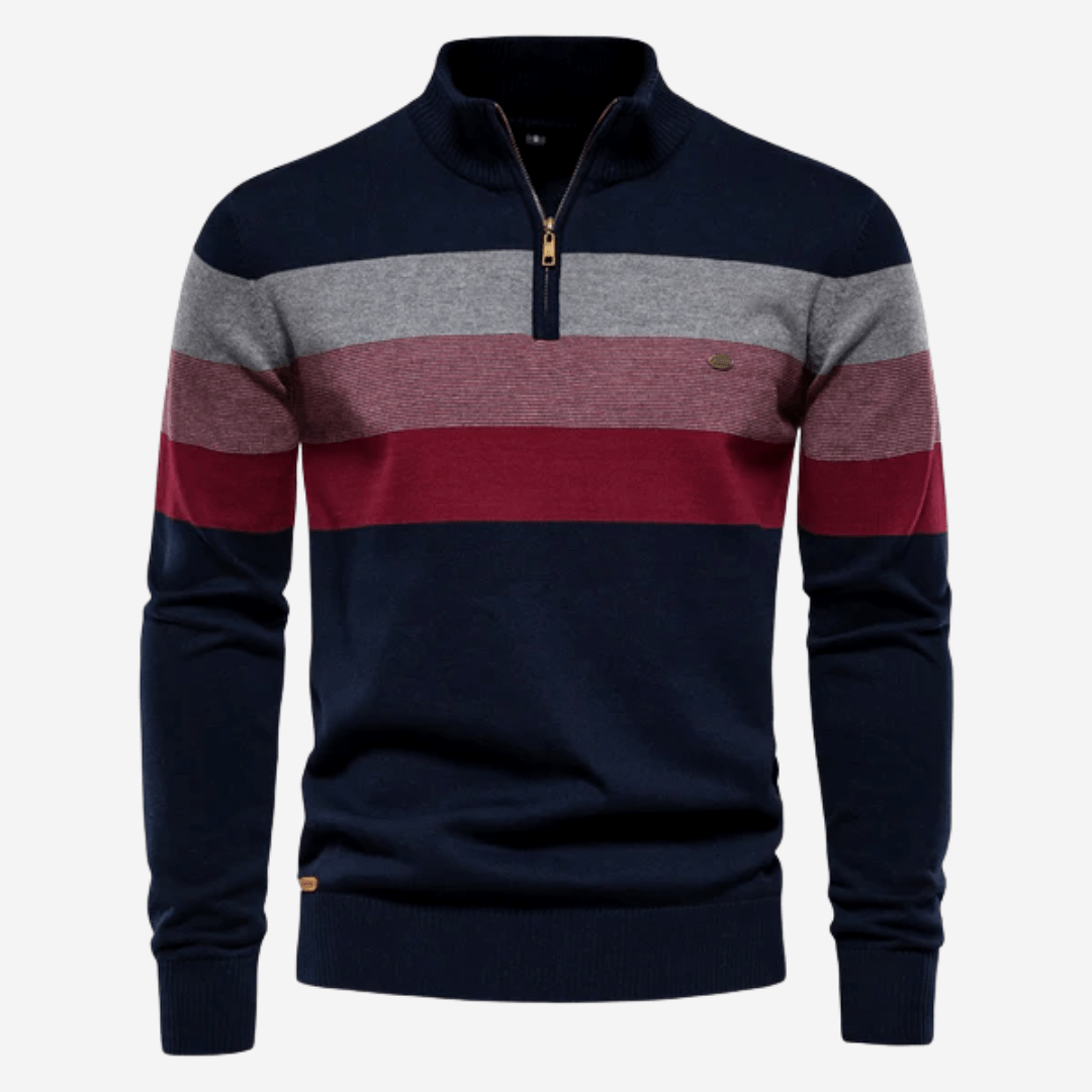 Herren-Pullover mit Viertelreißverschluss | Gestreift | Gestrickt | Pullover mit Viertelreißverschluss | Herren-Pullover mit halbem Reißverschluss-Marineblau-S-Chaps Herrenmode