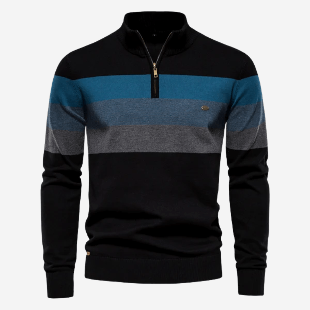 Herren-Pullover mit Viertelreißverschluss | Gestreift | Gestrickt | Pullover mit Viertelreißverschluss | Herren-Pullover mit halbem Reißverschluss-Schwarz-S-Chaps Herrenmode