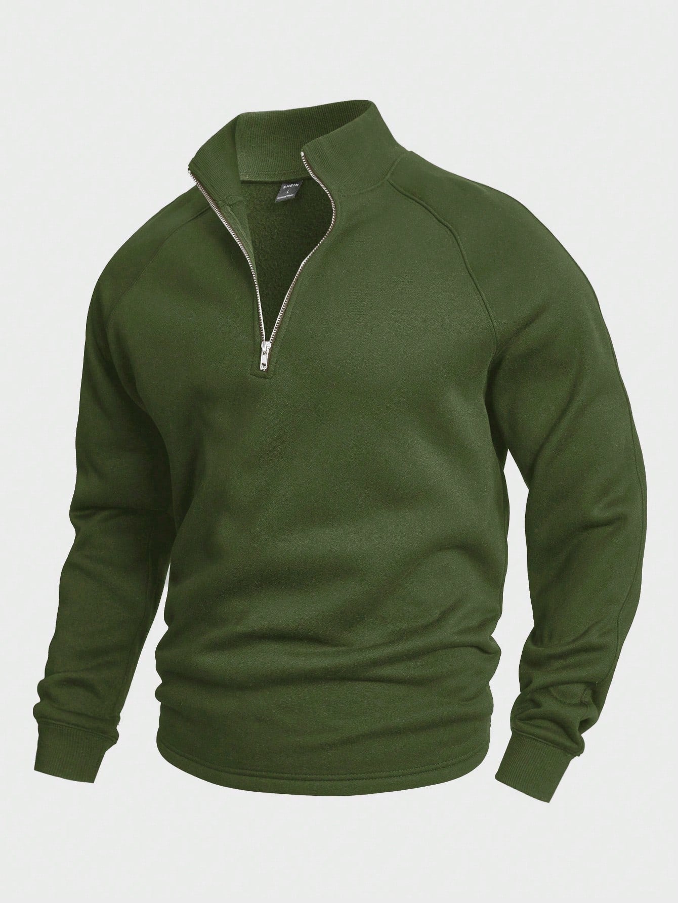 Herren-Pullover mit halbem Reißverschluss | Warm | Winter | Sweatshirt | Herren-Pullover mit Viertelreißverschluss-Grün-S-Chaps Herrenmode