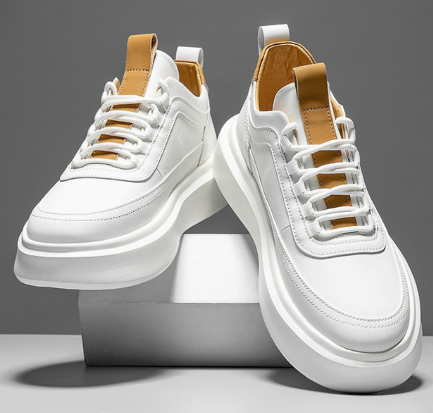 Herren Sneakers - Bequem - Weiß - Slip-On Sneakers - Alltagsschuhe-Weiß/Braun-38-Chaps Herrenmode