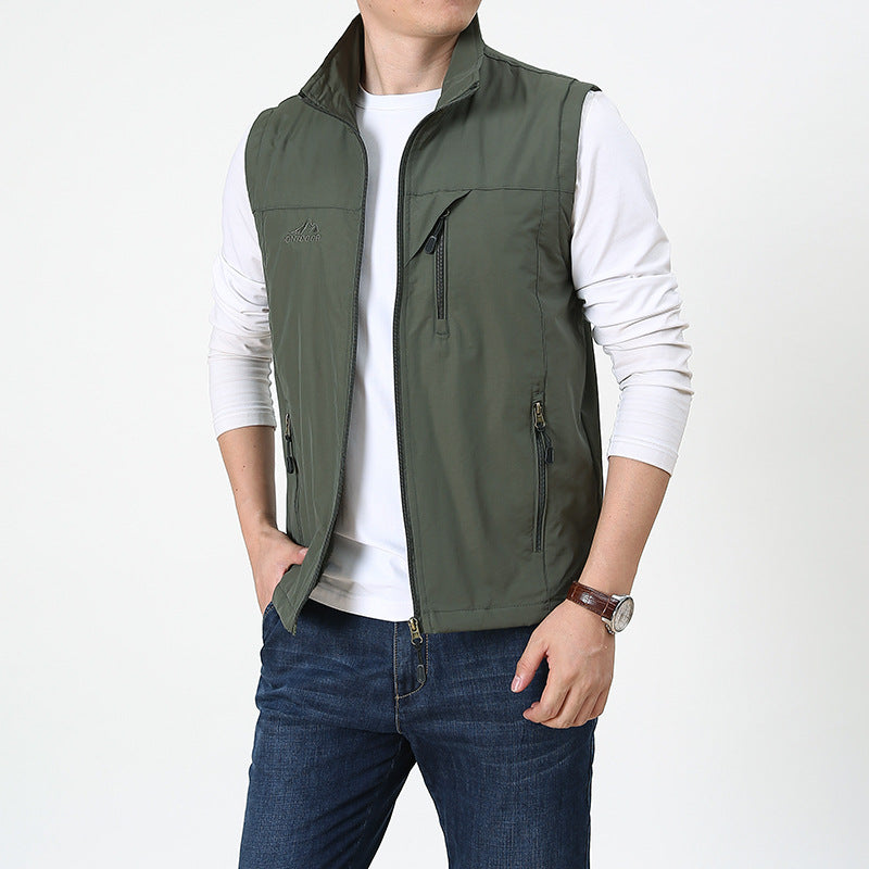 Herren-Sommerweste – mit Reißverschluss – ärmellos – taktische Weste – Herren-Gilet-Armeegrün-XS-Chaps Herrenmode