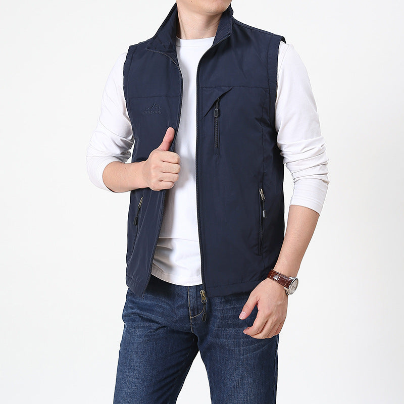 Herren-Sommerweste – mit Reißverschluss – ärmellos – taktische Weste – Herren-Gilet-Marineblau-XS-Chaps Herrenmode