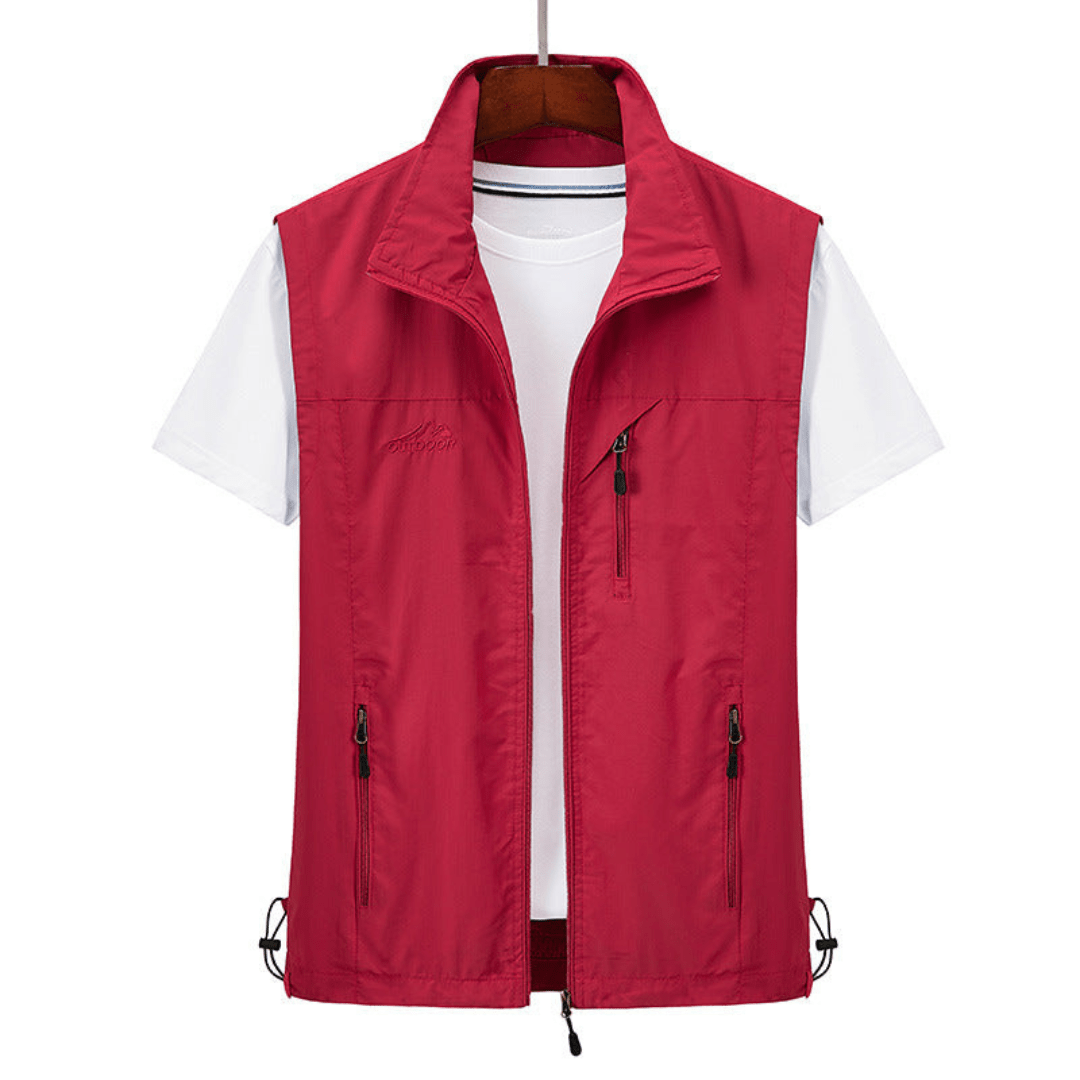Herren-Sommerweste – mit Reißverschluss – ärmellos – taktische Weste – Herren-Gilet-Rot-XS-Chaps Herrenmode