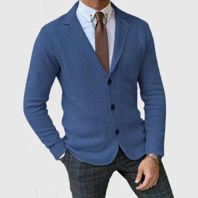 Herren-Strickjacke – Taschen – V-Ausschnitt – Knopfleiste – Strickjacke-Blau-S-Chaps Herrenmode