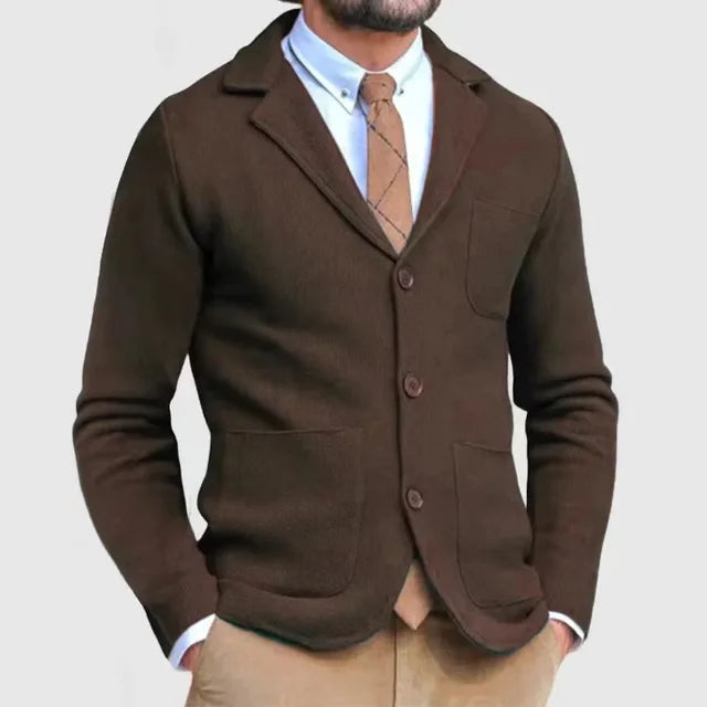 Herren-Strickjacke – Taschen – V-Ausschnitt – Knopfleiste – Strickjacke-Dunkelbraun-S-Chaps Herrenmode