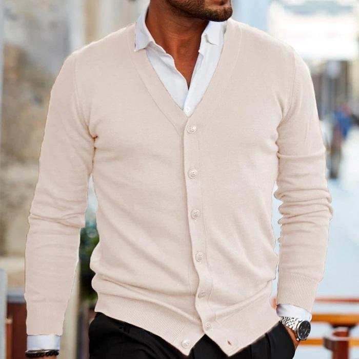 Herren-Strickjacke – V-Ausschnitt – Langarm – Strickjacke – Strickjacke mit Knöpfen-Chaps Herrenmode