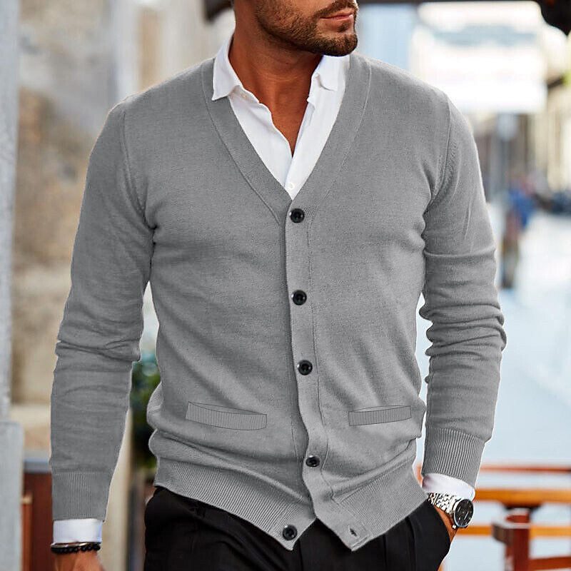 Herren-Strickjacke – V-Ausschnitt – Langarm – Strickjacke – Strickjacke mit Knöpfen-Chaps Herrenmode