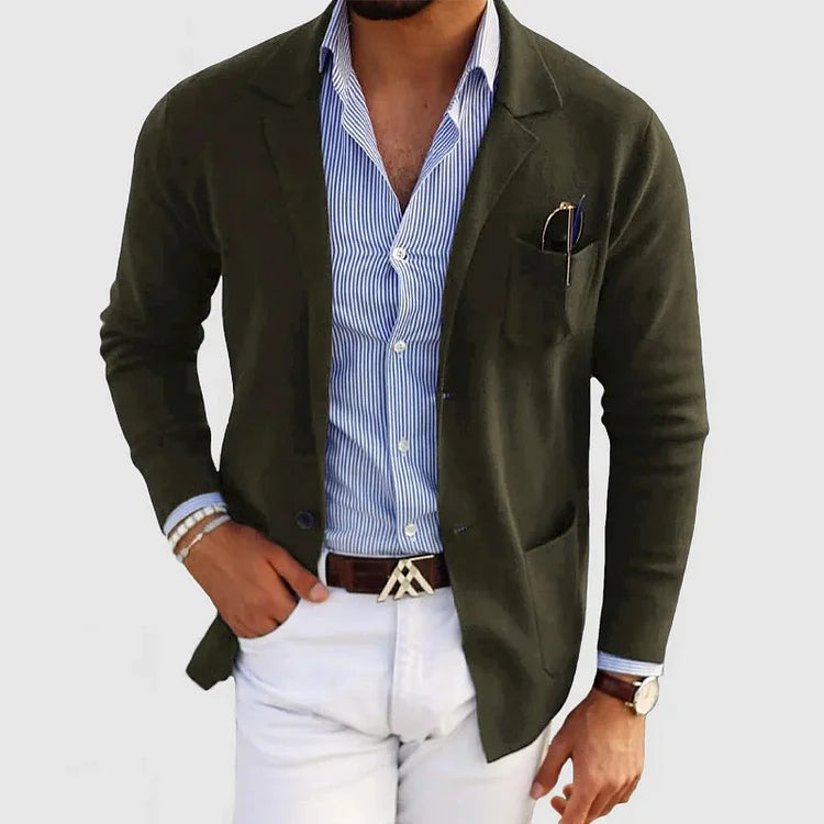 Herren-Strickjacke – mit Knöpfen – Taschen – Strickjacke – Strickjacke-Armee grün-S-Chaps Herrenmode
