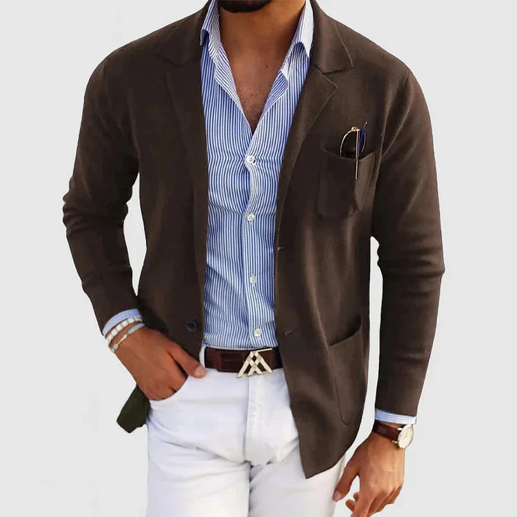 Herren-Strickjacke – mit Knöpfen – Taschen – Strickjacke – Strickjacke-Braun-S-Chaps Herrenmode