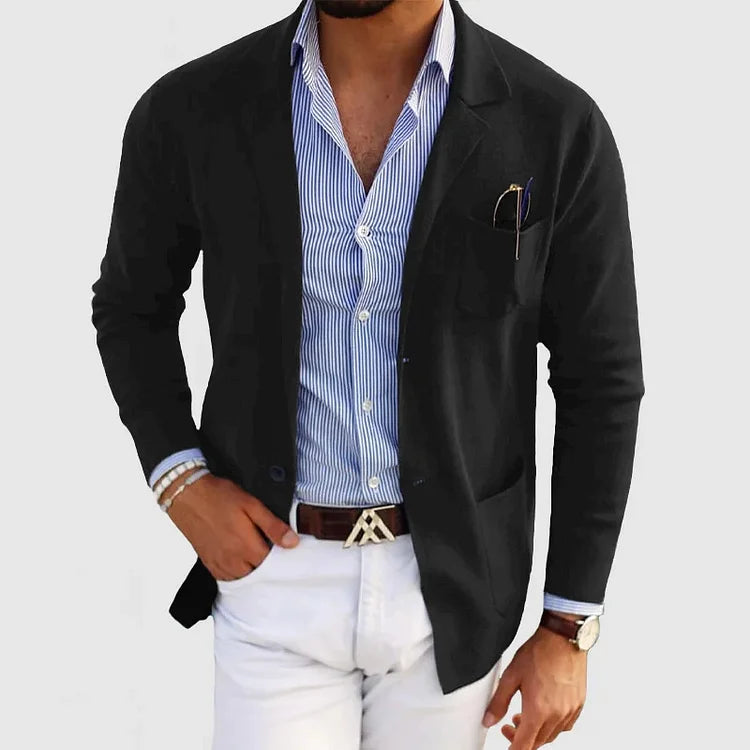 Herren-Strickjacke – mit Knöpfen – Taschen – Strickjacke – Strickjacke-Schwarz-S-Chaps Herrenmode