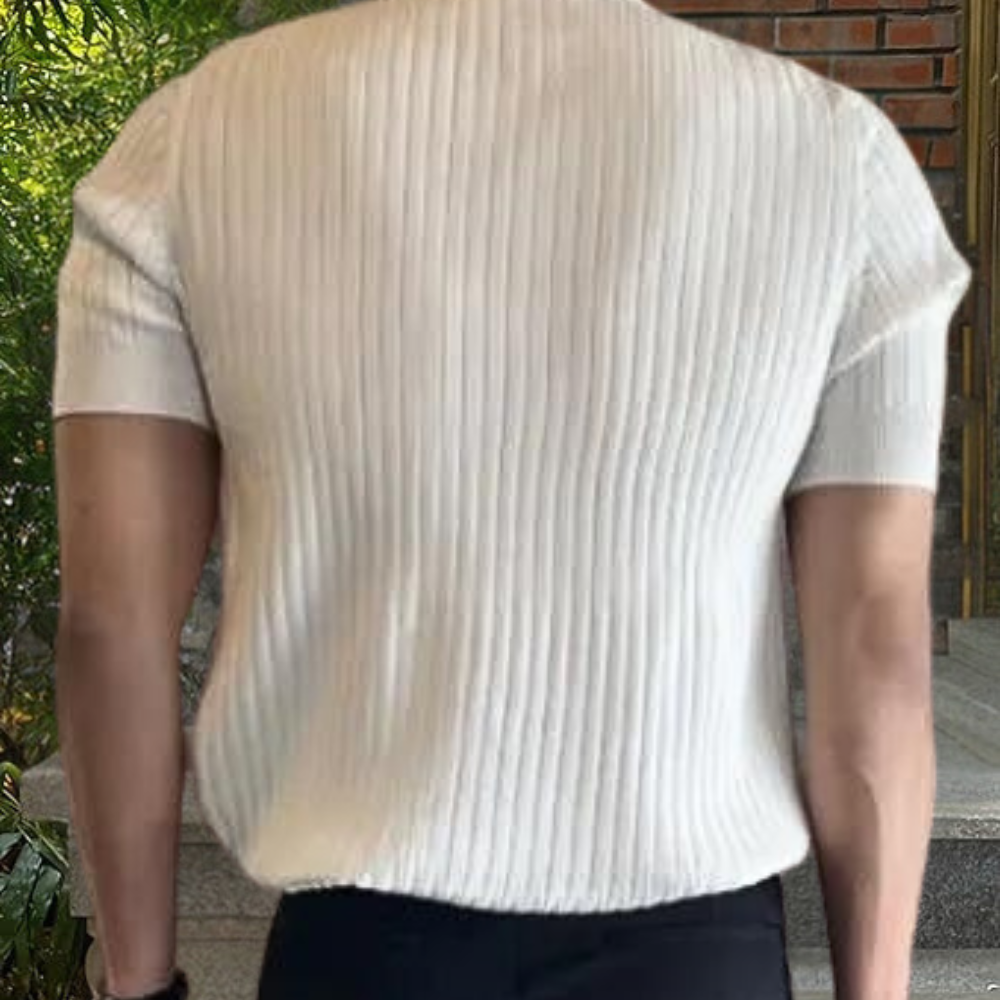 Herren-Strickpolo – Kurzarm – V-Ausschnitt – Poloshirt – Polopullover-Chaps Herrenmode
