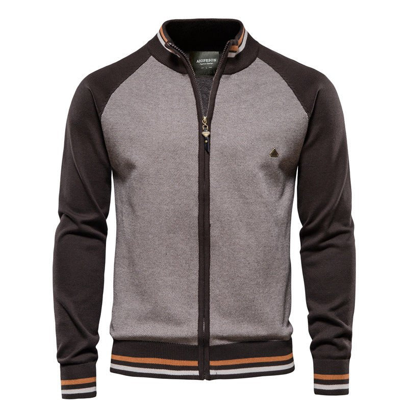 Herren-Sweatshirt mit Reißverschluss – Leicht – Durchgehender Reißverschluss – Sommerjacke – Herrenbekleidung-Braun-S-Chaps Herrenmode