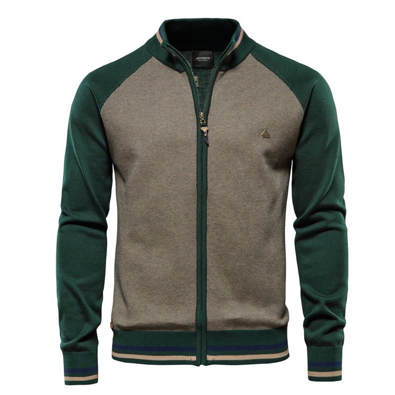 Herren-Sweatshirt mit Reißverschluss – Leicht – Durchgehender Reißverschluss – Sommerjacke – Herrenbekleidung-Grün-S-Chaps Herrenmode