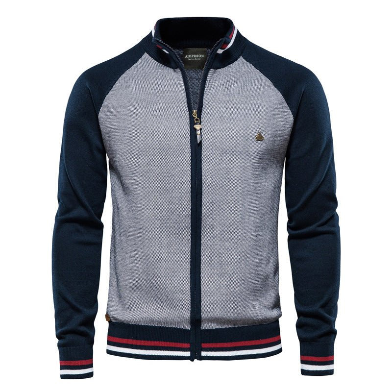Herren-Sweatshirt mit Reißverschluss – Leicht – Durchgehender Reißverschluss – Sommerjacke – Herrenbekleidung-Marineblau-S-Chaps Herrenmode