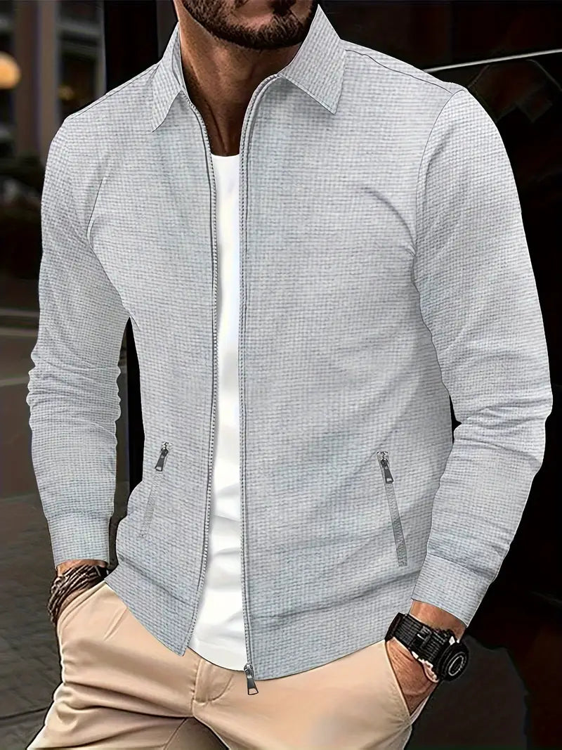 Herren-Sweatshirt mit Reißverschluss – durchgehend – Taschen – Reißverschluss – Herrenjacke-Hellgrau-S-Chaps Herrenmode