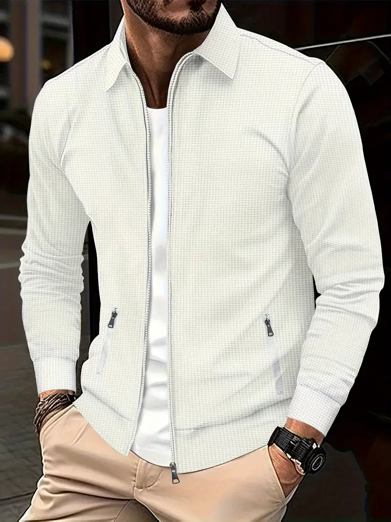 Herren-Sweatshirt mit Reißverschluss – durchgehend – Taschen – Reißverschluss – Herrenjacke-Weiß-S-Chaps Herrenmode