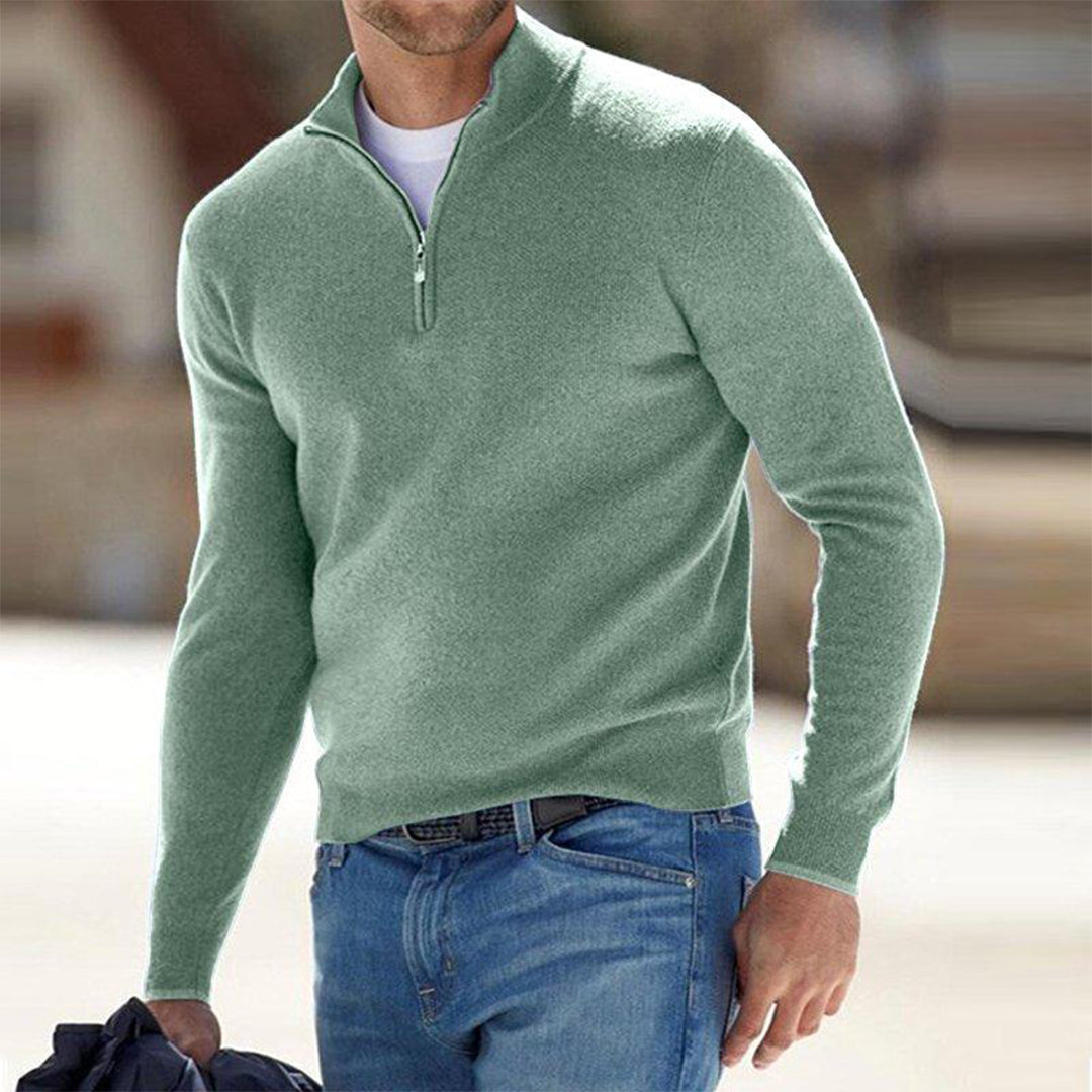 Herren-Sweatshirt mit halbem Reißverschluss – kuscheliger Langarm-Winterpullover-Grün-S-Chaps Herrenmode