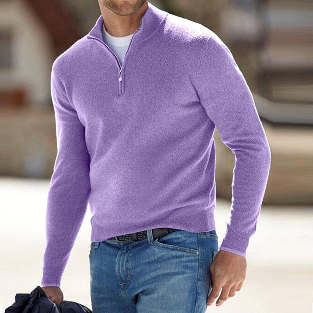 Herren-Sweatshirt mit halbem Reißverschluss – kuscheliger Langarm-Winterpullover-Helllila-S-Chaps Herrenmode