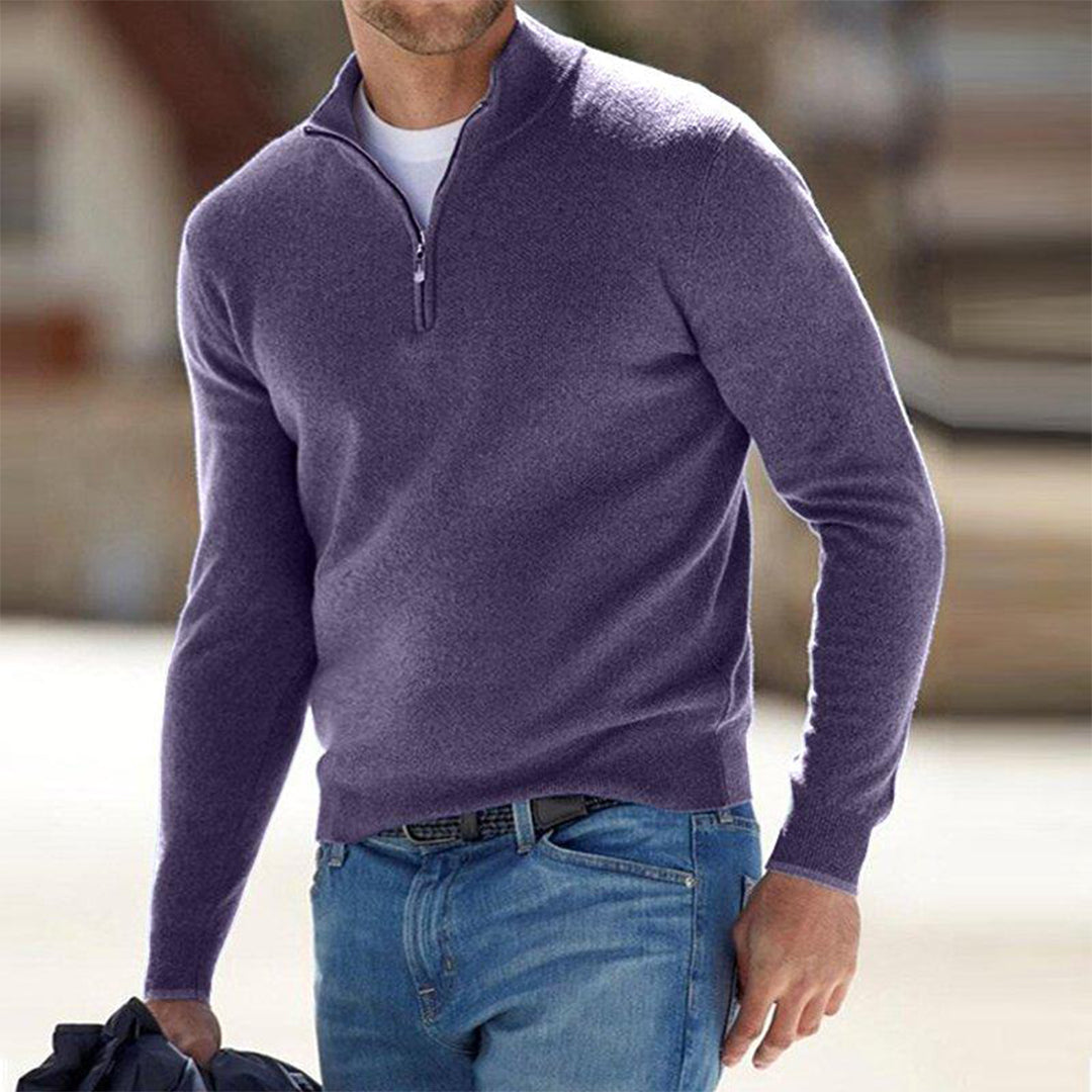 Herren-Sweatshirt mit halbem Reißverschluss – kuscheliger Langarm-Winterpullover-Lila-S-Chaps Herrenmode