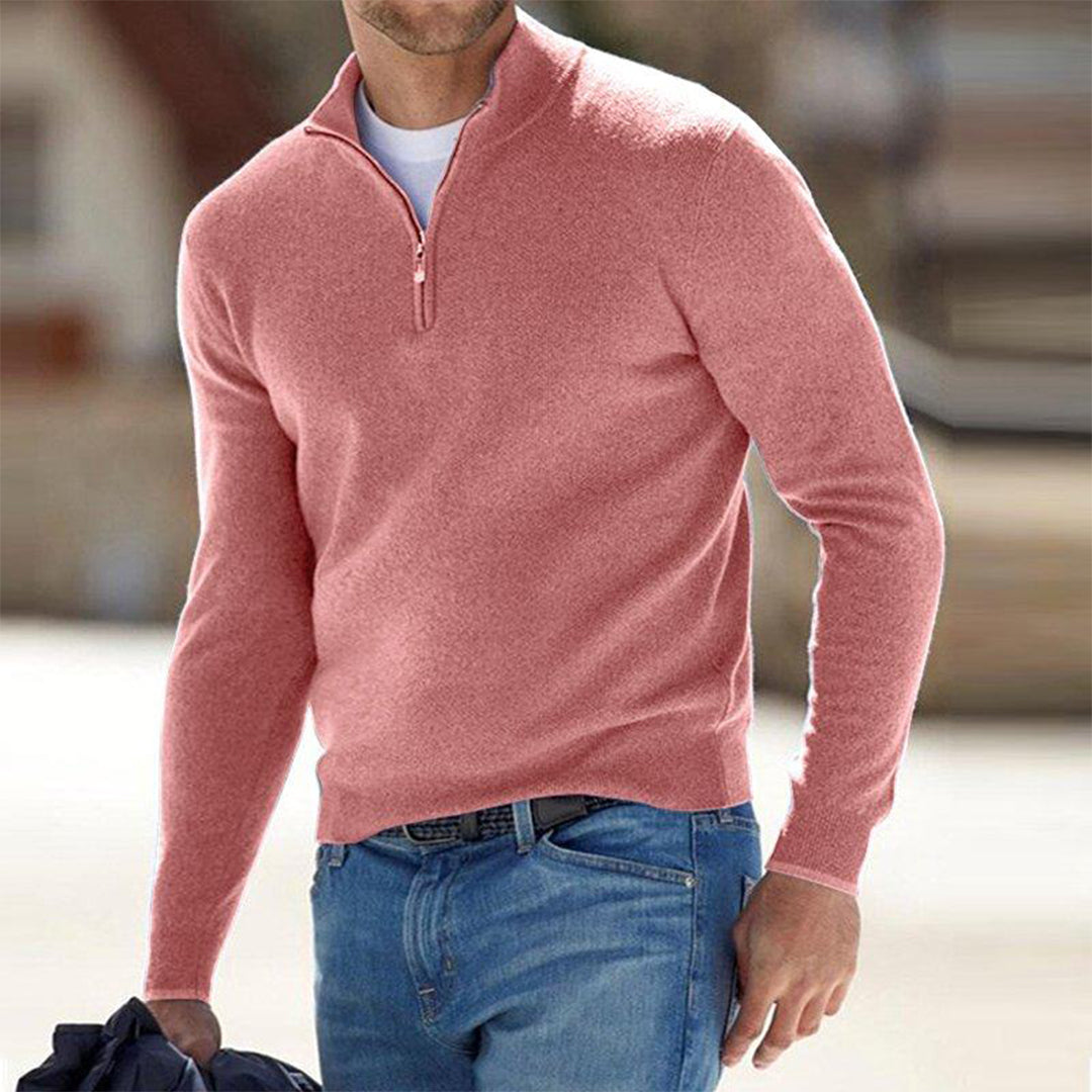 Herren-Sweatshirt mit halbem Reißverschluss – kuscheliger Langarm-Winterpullover-Rosa-S-Chaps Herrenmode