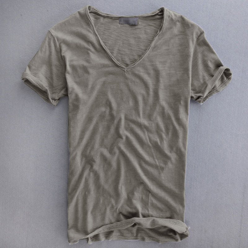 Herren-T-Shirt | Baumwolle | Leicht | T-Shirt mit V-Ausschnitt | Herrenbekleidung-Hellgrau-XS-Chaps Herrenmode