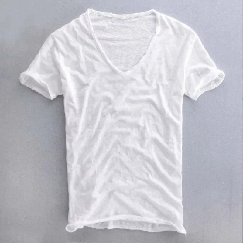 Herren-T-Shirt | Baumwolle | Leicht | T-Shirt mit V-Ausschnitt | Herrenbekleidung-Weiß-XS-Chaps Herrenmode