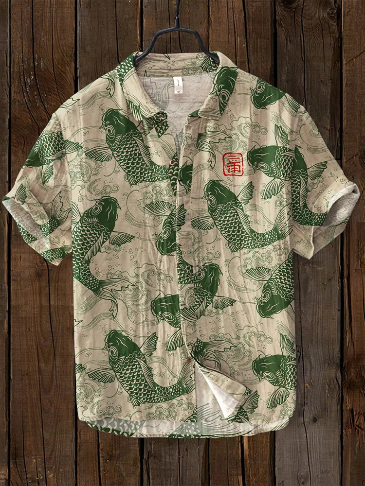 Herren-T-Shirt | Geknöpft | Bedruckt | Kurzarm-Shirt | Herren-Shirts-Grün-S-Chaps Herrenmode
