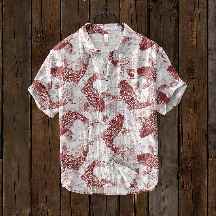 Herren-T-Shirt | Geknöpft | Bedruckt | Kurzarm-Shirt | Herren-Shirts-Rot-S-Chaps Herrenmode