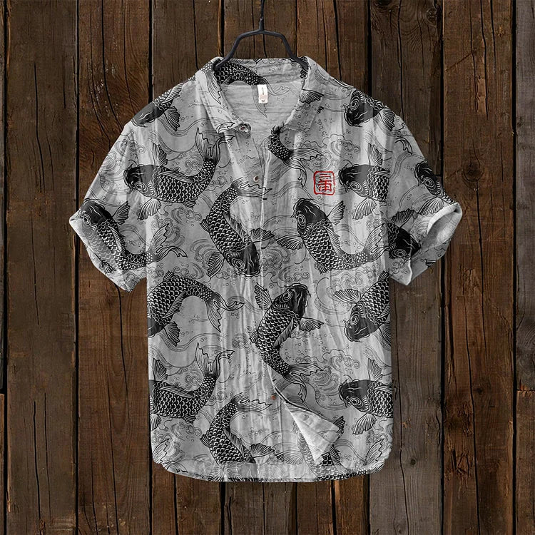 Herren-T-Shirt | Geknöpft | Bedruckt | Kurzarm-Shirt | Herren-Shirts-Schwarz-S-Chaps Herrenmode