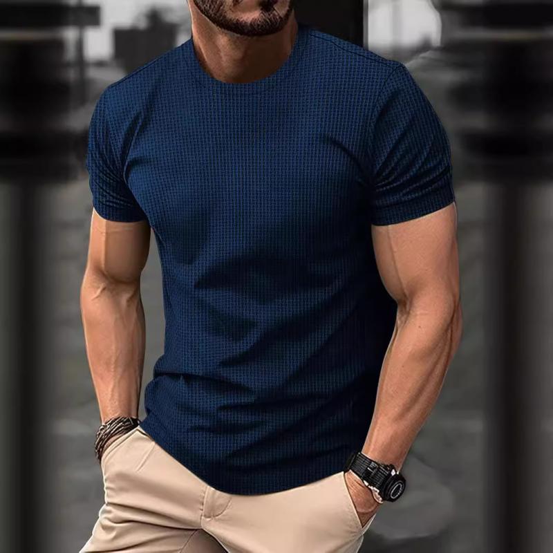 Herren-T-Shirt – Kurzarm – Reguläre Passform – Waffel-Shirt – Rundhals-T-Shirt-Marineblau-S-Chaps Herrenmode