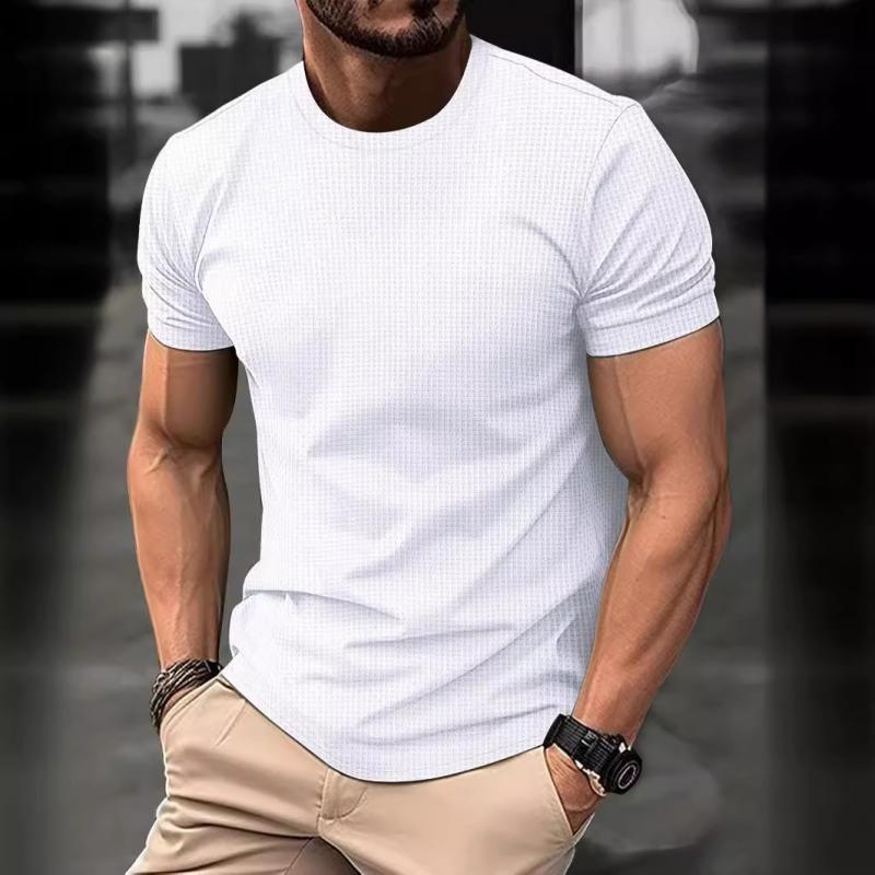 Herren-T-Shirt – Kurzarm – Reguläre Passform – Waffel-Shirt – Rundhals-T-Shirt-Weiß-S-Chaps Herrenmode