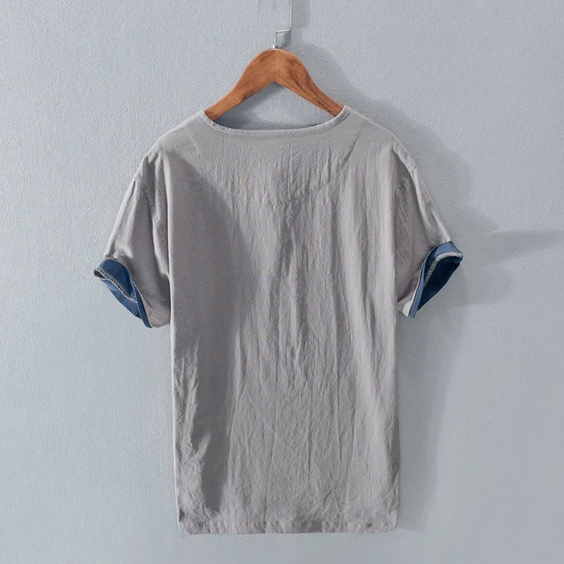 Herren-T-Shirt - Leichtes Kurzarm-T-Shirt aus Baumwolle und Leinen-Chaps Herrenmode