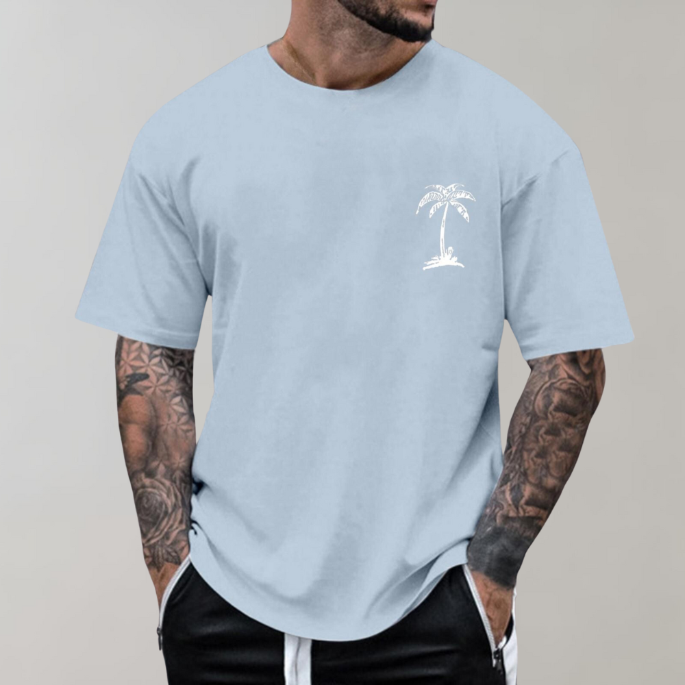 Herren T-Shirt - Palmenprint - Relaxed Fit - T-Shirt mit Rundhalsausschnitt - Herrenbekleidung-Apricot-S-Chaps Herrenmode