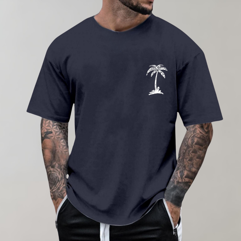 Herren T-Shirt - Palmenprint - Relaxed Fit - T-Shirt mit Rundhalsausschnitt - Herrenbekleidung-Königsblau-S-Chaps Herrenmode