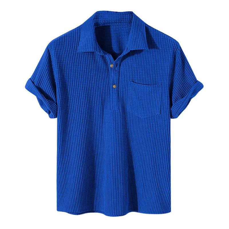 Herren-T-Shirt | Umlegekragen | Brusttasche | Polo-T-Shirt | Halbgeknöpftes Hemd-Blau-M-Chaps Herrenmode