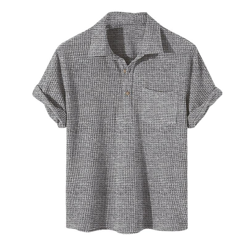 Herren-T-Shirt | Umlegekragen | Brusttasche | Polo-T-Shirt | Halbgeknöpftes Hemd-Grau-M-Chaps Herrenmode
