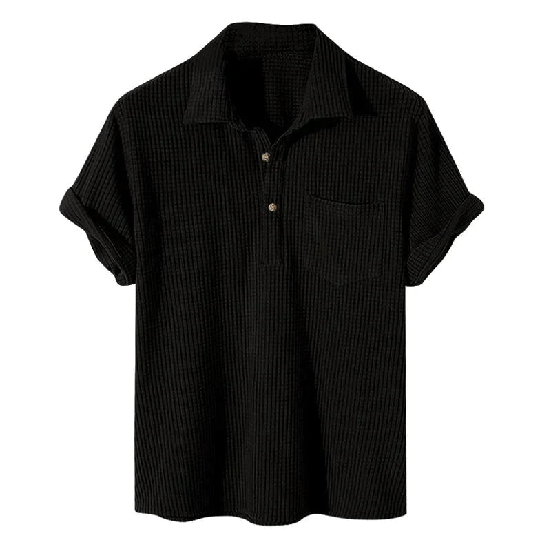 Herren-T-Shirt | Umlegekragen | Brusttasche | Polo-T-Shirt | Halbgeknöpftes Hemd-Schwarz-M-Chaps Herrenmode