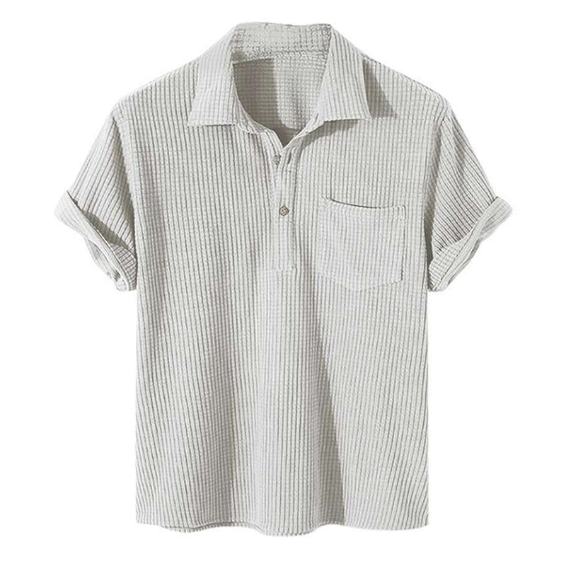 Herren-T-Shirt | Umlegekragen | Brusttasche | Polo-T-Shirt | Halbgeknöpftes Hemd-Weiß-M-Chaps Herrenmode