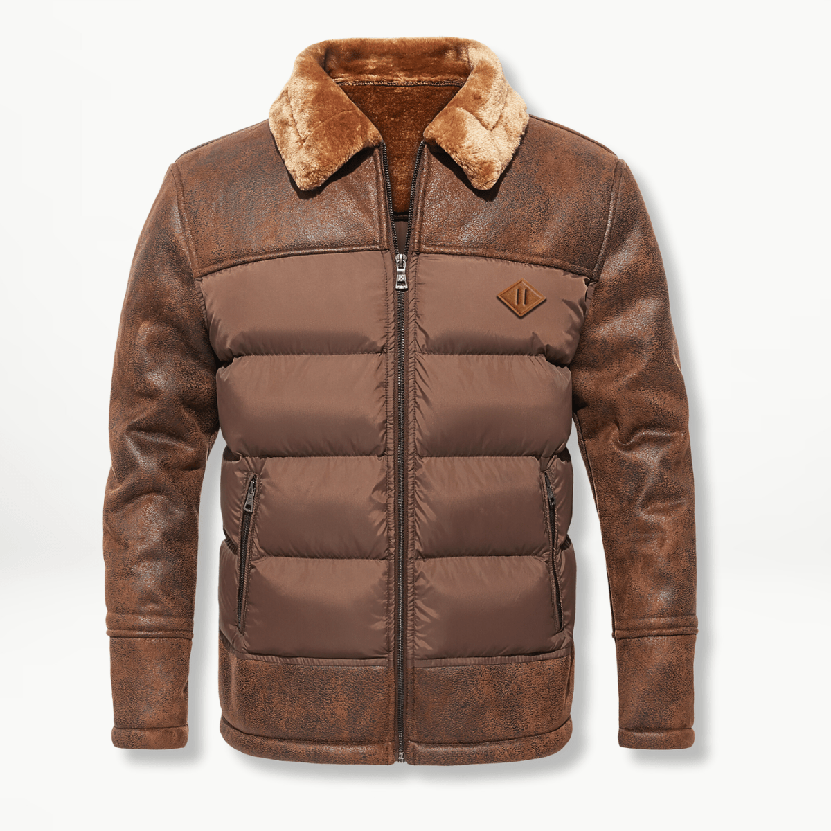 Herren Winterjacke | Gefüttert | Pelzkragen | Pufferjacke | Daunenjacke-Braun-S-Chaps Herrenmode